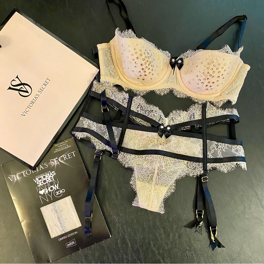 Victorias Secret Limited Edition Bra, Garter, 4 panties, and Swarovski stockings